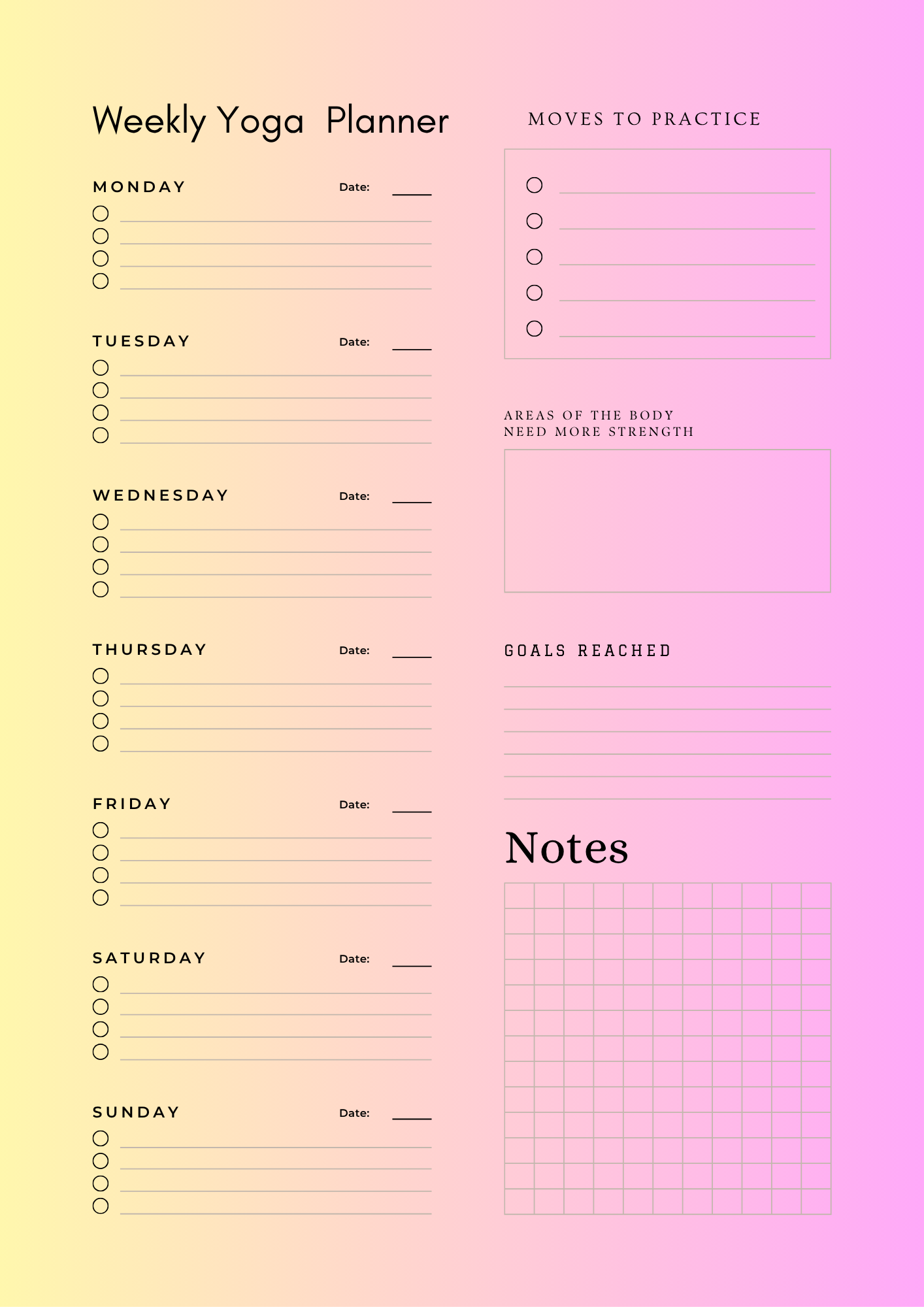 Weekly Yoga Planner - Instant Download