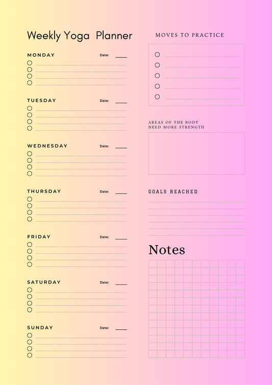 Weekly Yoga Planner - Instant Download